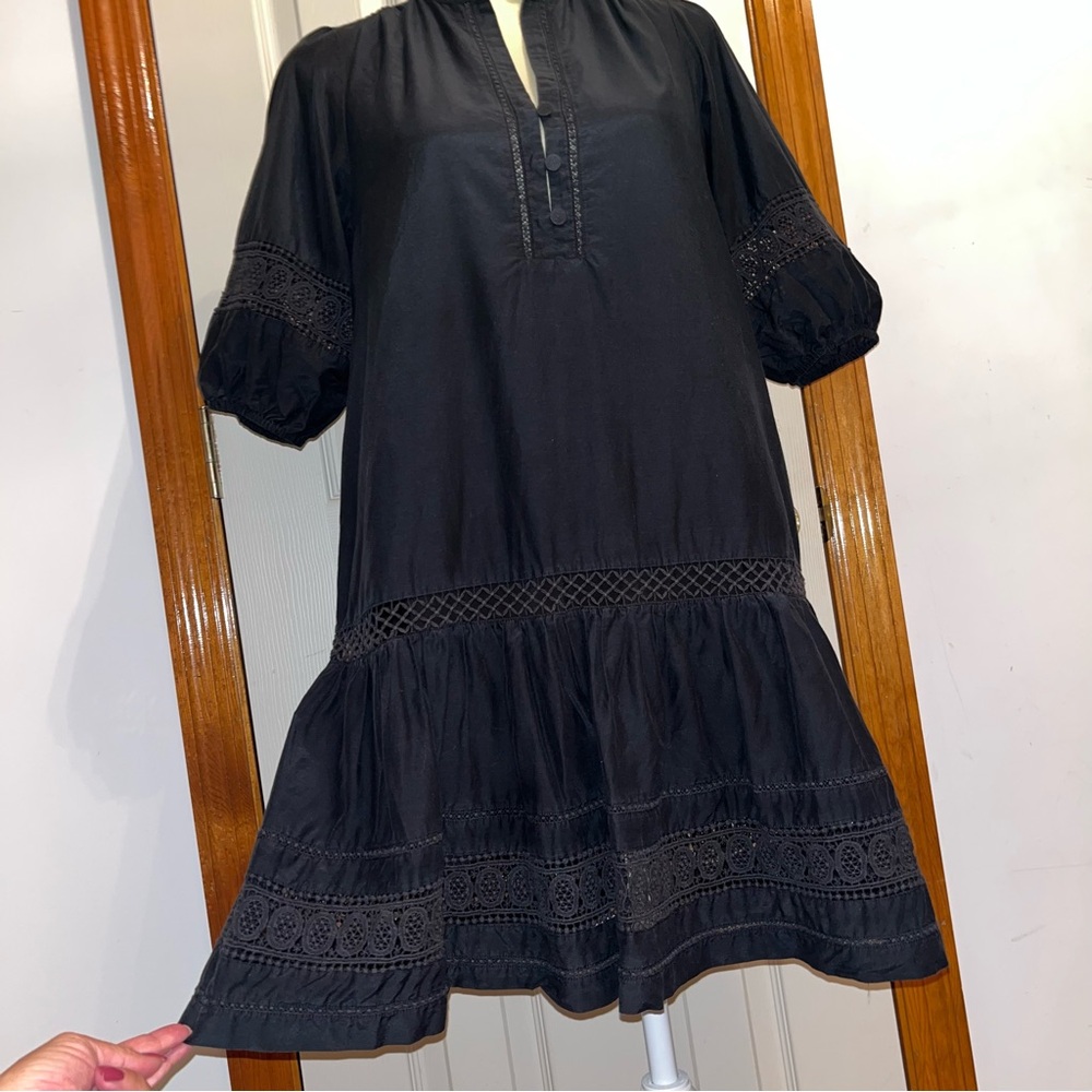 Marie Oliver Ruby Dress Silk & Cotton Embroidered Dress • Black
